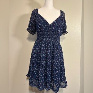 Altar'd State Navy Blue Floral Midi Dress